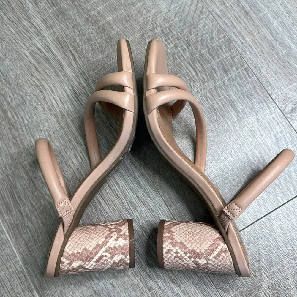 DV DOLCE VITA Women’s Myla Nude Faux Snakeprint Strappy Block Heel Sandals